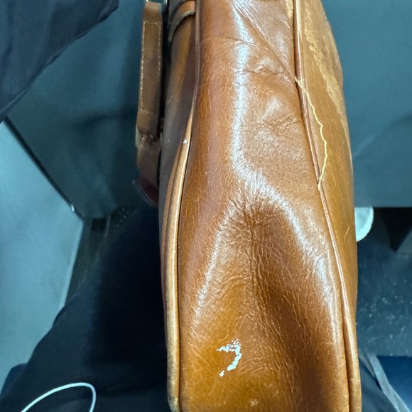 Patricia Nash -used Tan Leather Messenger Bag with Buckle Short Strap - Picture 13 of 16
